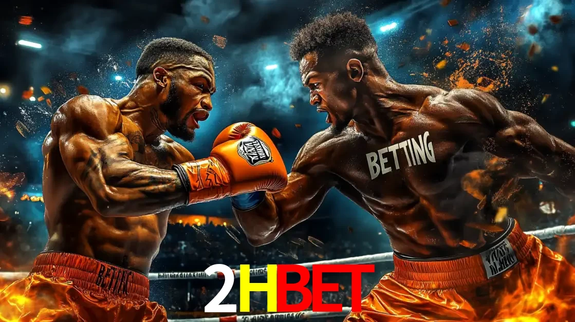 Dois boxeadores em uma luta intensa e explosiva, representando a adrenalina e as oportunidades de apostas em esportes de combate disponíveis na plataforma 2HBET.