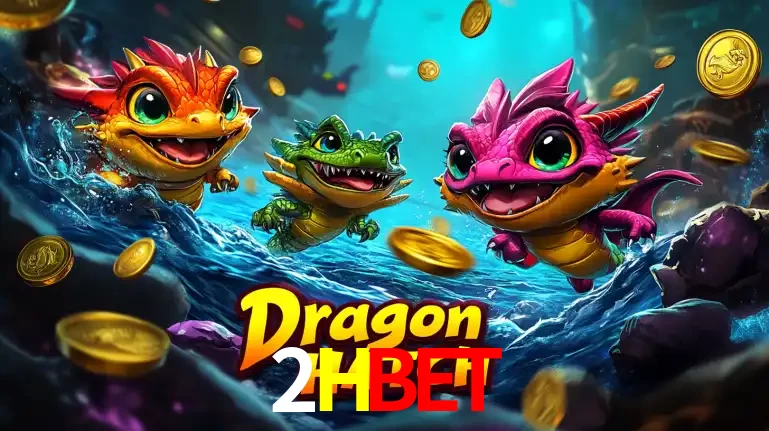 Arte promocional do jogo Dragon Hatch com três adoráveis dragões bebês nadando entre moedas de ouro, um dos slots mais divertidos para jogar no cassino 2HBET.