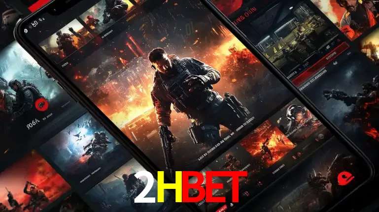 Tela de um celular exibindo uma galeria de jogos de tiro com temática militar, mostrando a variedade de e-sports disponíveis para apostas na plataforma de entretenimento 2HBET.